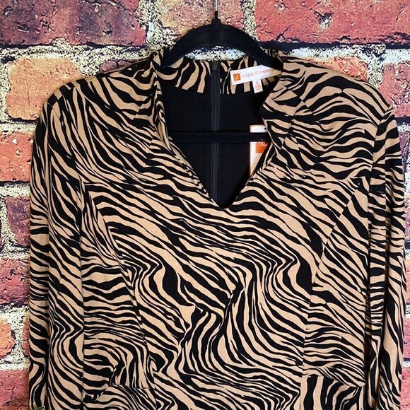 Jude Connally Black Tan Animal Print Stretch Midi Oversized Dress Size M - Picture 5 of 16